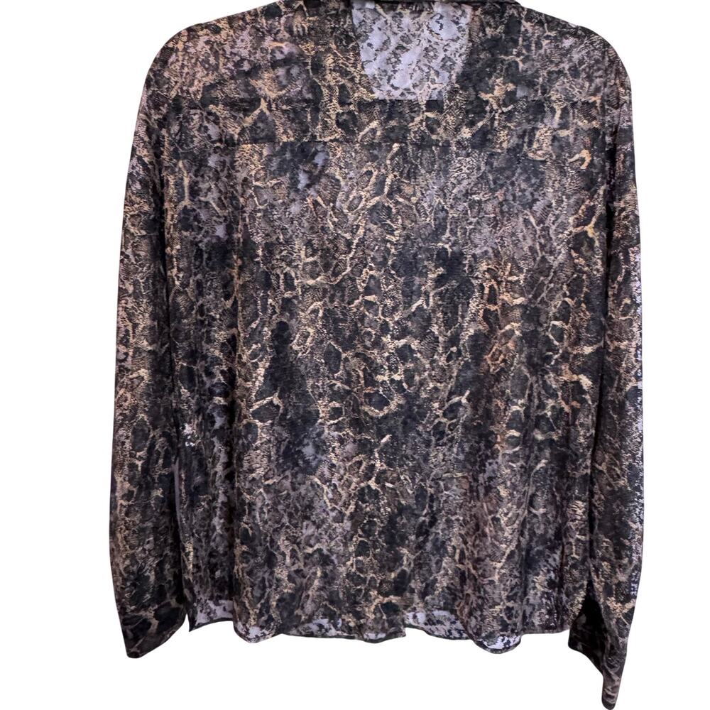 Zara XL Sheer Lace Snake Print Button Up Blouse Metallic Gold Mob Wife Indie